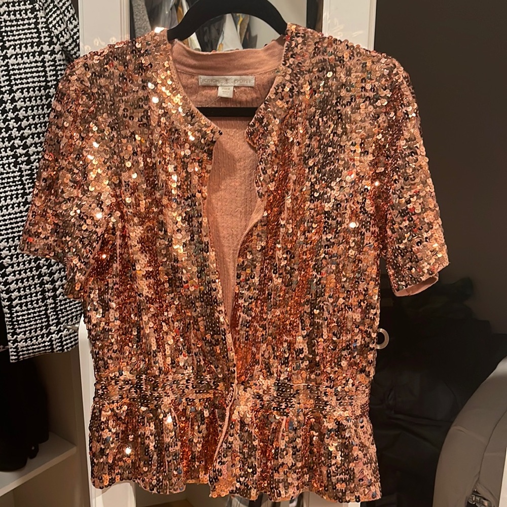 Boston Proper rose gold sequins cardigan